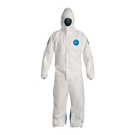 Dupont Disposable Coveralls, Dual Hooded Coverall, XL, Serged Seam, White Front, Blue Back TD127SWBXL0025CM